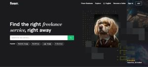 fiverr - is it legit - fiverr's homepage with an AI dog